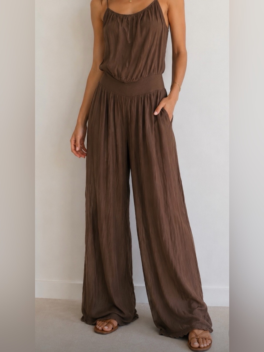 Women's Brown Wide-Leg Jumpsuit